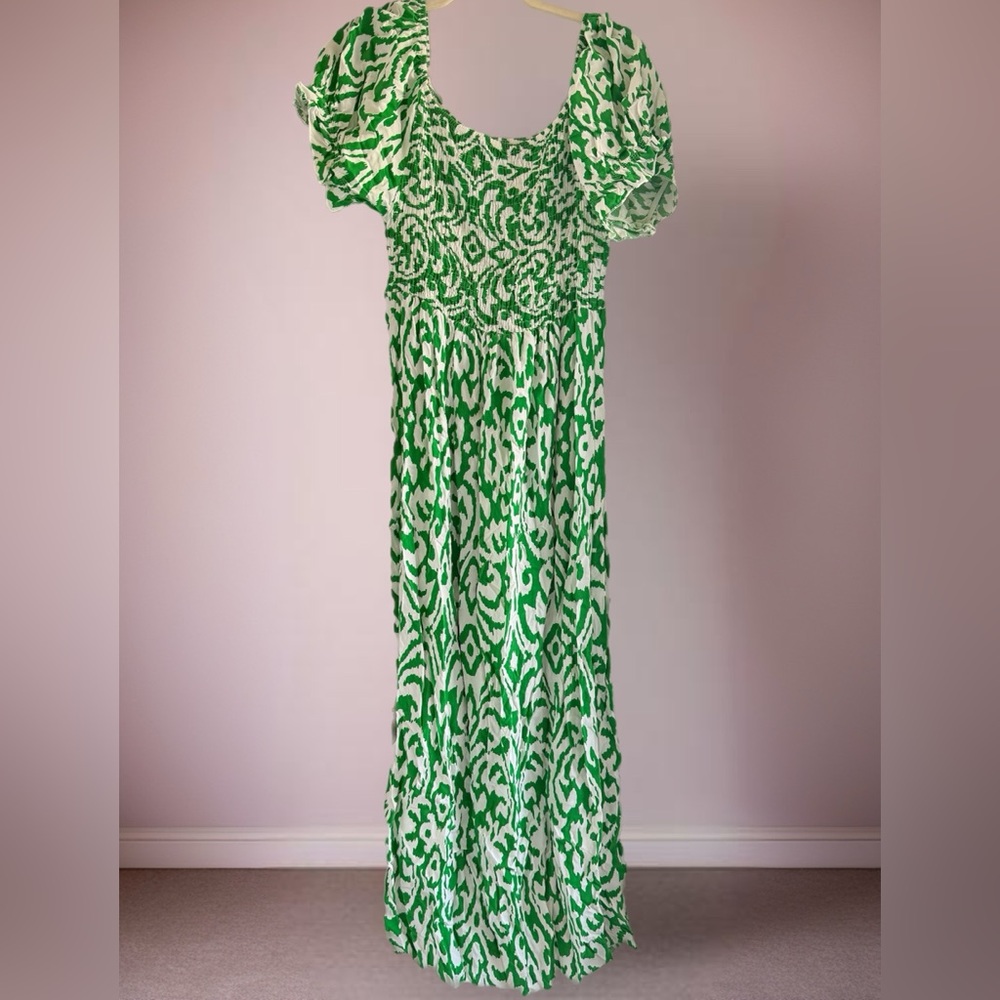 Vibrant Green and White Maxi Dress